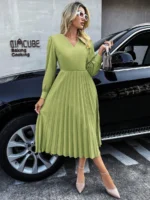 Rochie Midi Britta Verde Deschis Cu Pliuri