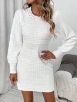 Rochie Scurta Tricotata Mollie Alba Cu Model In Relief - imagine 4