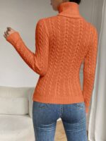 Pulover Tricotat Hanneline Portocaliu Cu Guler Si Model In Relief - imagine 2