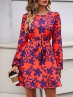 Rochie Scurta Ferrada Corai Cu Model Floral Mov Si Cordon - imagine 4