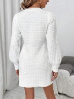 Rochie Scurta Tricotata Mollie Alba Cu Model In Relief - imagine 2