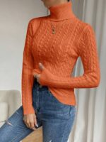 Pulover Tricotat Hanneline Portocaliu Cu Guler Si Model In Relief - imagine 5