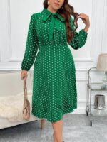Rochie Midi Noelia Verde cu Buline - Marimi Mari