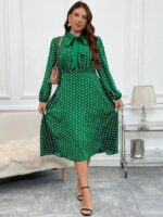 Rochie Midi Noelia Verde cu Buline - Marimi Mari - imagine 5