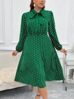 Rochie Midi Noelia Verde cu Buline - Marimi Mari - imagine 4
