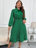 Rochie Midi Noelia Verde cu Buline - Marimi Mari - imagine 3