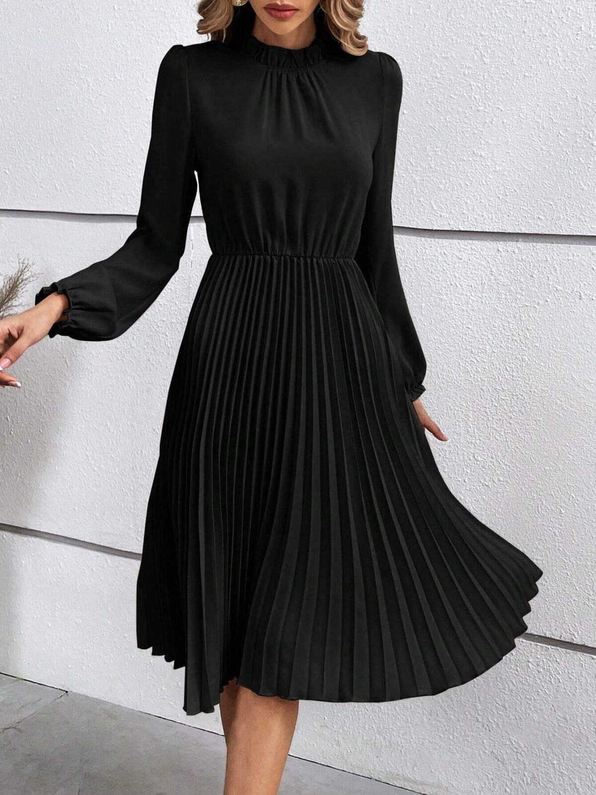 Rochie Midi Marck Neagra Plisata - imagine 1