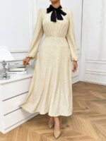 Rochie Lunga Mullen Crem Cu Buline Negre - imagine 3
