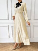 Rochie Lunga Mullen Crem Cu Buline Negre - imagine 4