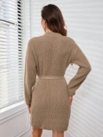 Rochie Scurta Tricotata Molla Crem Cu Curea - imagine 2