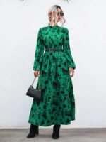 Rochie Lunga Samuel Verde cu Print Floral Negru