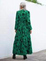 Rochie Lunga Samuel Verde cu Print Floral Negru - imagine 2