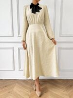 Rochie Lunga Mullen Crem Cu Buline Negre - imagine 5