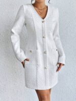 Rochie Midi Isidora Alba Cu Buzunare - imagine 3