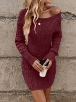 Rochie Scurta Tricotata Tricia Grena Cu Model In Relief - imagine 3