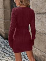 Rochie Scurta Tricotata Tricia Grena Cu Model In Relief - imagine 2