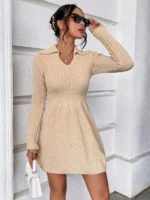Rochie Scurta Tricotata Lusia Bej - imagine 4