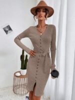 Rochie Scurta Maceira Crem Cu Nasturi Si Cordon - imagine 3