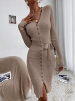 Rochie Scurta Maceira Crem Cu Nasturi Si Cordon - imagine 5