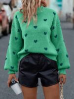 Pulover Safine Verde cu Inimi Verde Inchis