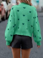 Pulover Safine Verde cu Inimi Verde Inchis - imagine 2