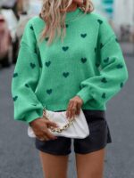 Pulover Safine Verde cu Inimi Verde Inchis - imagine 3