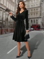 Rochie Midi Costina Neagra Cu Cordon - imagine 3