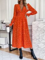 Rochie Lunga Elvan Corai Cu Imprimeu Negru - imagine 6