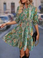 Rochie Scurta Azra Verde Cu Imprimeu Multicolor