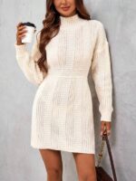 Rochie Scurta Tricotata Isolde Crem Cu Guler - imagine 4