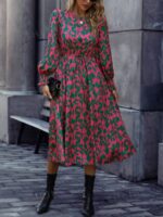 Rochie Lunga Elvan Corai Cu Imprimeu Negru - imagine 103