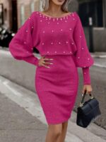 Rochie Scurta Sabina Roz Cu Perle