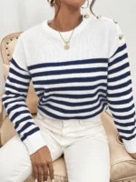 Bluza Klelia Alba Cu Dungi Bleumarin
