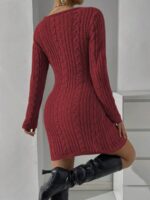 Rochie Scurta Tricotata Laconia Grena Cu Model In Relief - imagine 2