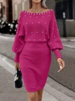 Rochie Scurta Sabina Roz Cu Perle - imagine 3