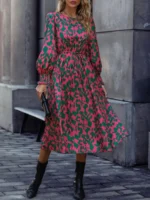 Rochie Lunga Elvan Corai Cu Imprimeu Negru - imagine 105