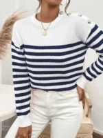 Bluza Klelia Alba Cu Dungi Bleumarin - imagine 3