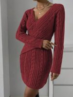 Rochie Scurta Tricotata Laconia Grena Cu Model In Relief - imagine 3