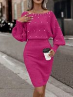 Rochie Scurta Sabina Roz Cu Perle - imagine 4
