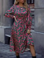 Rochie Lunga Elvan Corai Cu Imprimeu Negru - imagine 106