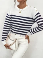 Bluza Klelia Alba Cu Dungi Bleumarin - imagine 5