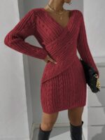 Rochie Scurta Tricotata Laconia Grena Cu Model In Relief - imagine 4