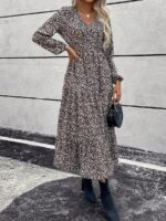 Rochie Lunga Mariola Neagra Cu Imprimeu Floral Multicolor - imagine 4