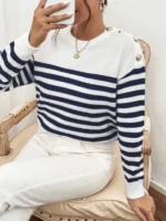 Bluza Klelia Alba Cu Dungi Bleumarin - imagine 4