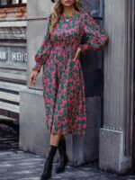 Rochie Lunga Elvan Corai Cu Imprimeu Negru - imagine 107