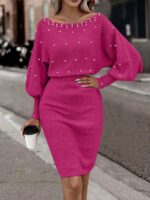 Rochie Scurta Sabina Roz Cu Perle - imagine 5