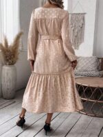 Rochie Lunga Canan Crem Cu Buline Aurii Si Cordon - imagine 2