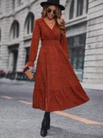 Rochie Lunga Elvan Corai Cu Imprimeu Negru - imagine 109