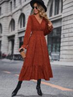 Rochie Lunga Elvan Corai Cu Imprimeu Negru - imagine 5