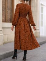 Rochie Midi Narcisa Maro Cu Imprimeu Dalmatian Negru Si Maneci Bufante - imagine 2